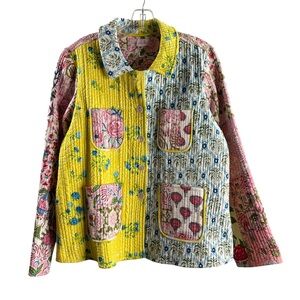 MARY MARSHMALLOW SIZE MEDIUM MULTICOLOR FLORAL QUILTED COTTON JACKET $148